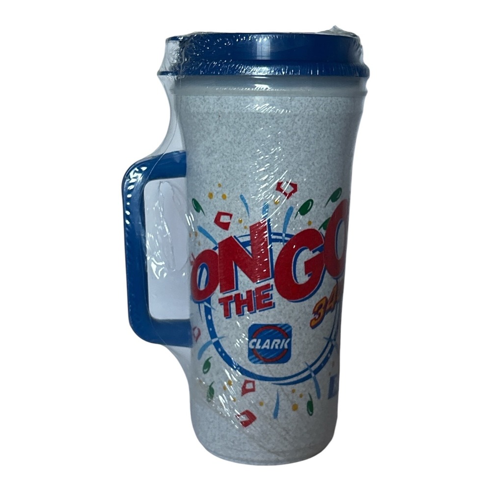 1990's WHIRLEY Hot Cold THERMO‎ TUMBLER MUG CLARK GAS STATION ON THE GO CUP